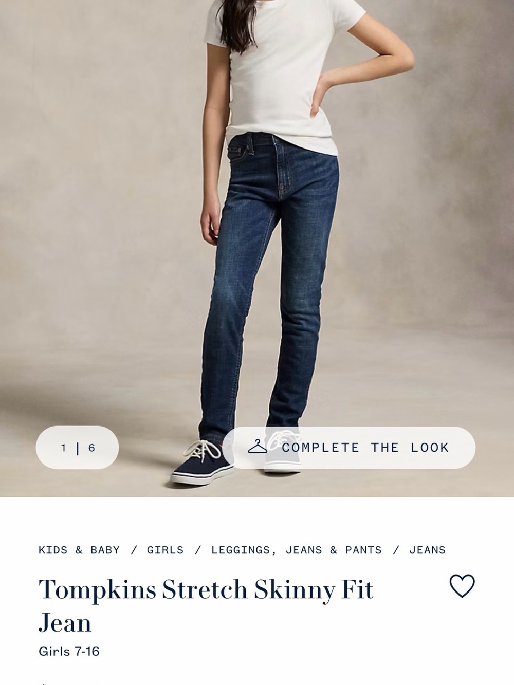 Polo by Ralph Lauren Girl’s The Tompkins Skinny High Rise Jeans - Size 8